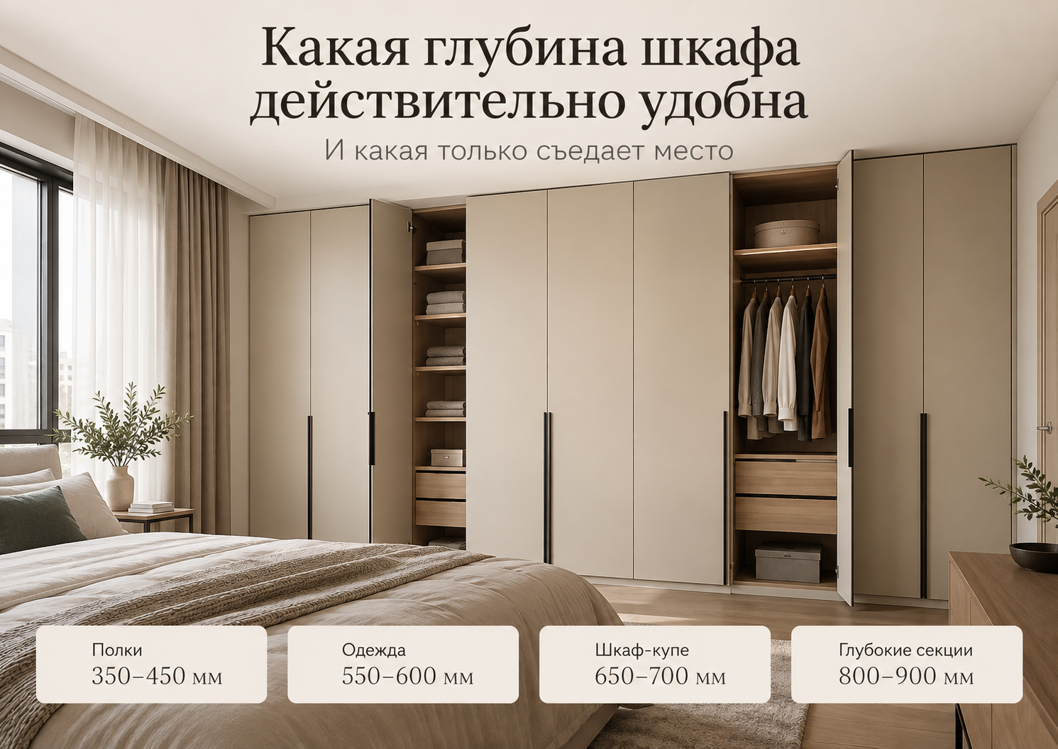 Оптимальная глубина шкафа для одежды полок и вешалок